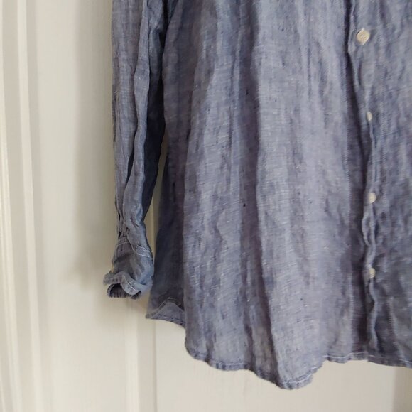 CP Shades FP Linen Beach Coastal Cruise Resort Top M Sleeve Pocket USA Chambray - Picture 7 of 11